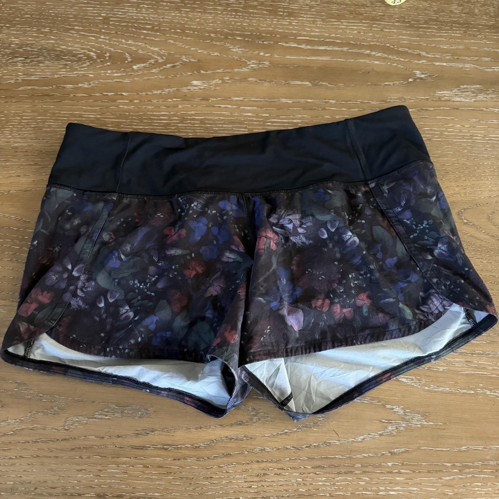 Lululemon Shorts Womens 10 Multicolor Floral Lined Running Drawstring Pocket